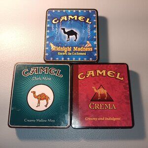 Vintage Y2K Camel Cigarette Tins, Mint, Midnight Madness & Crema